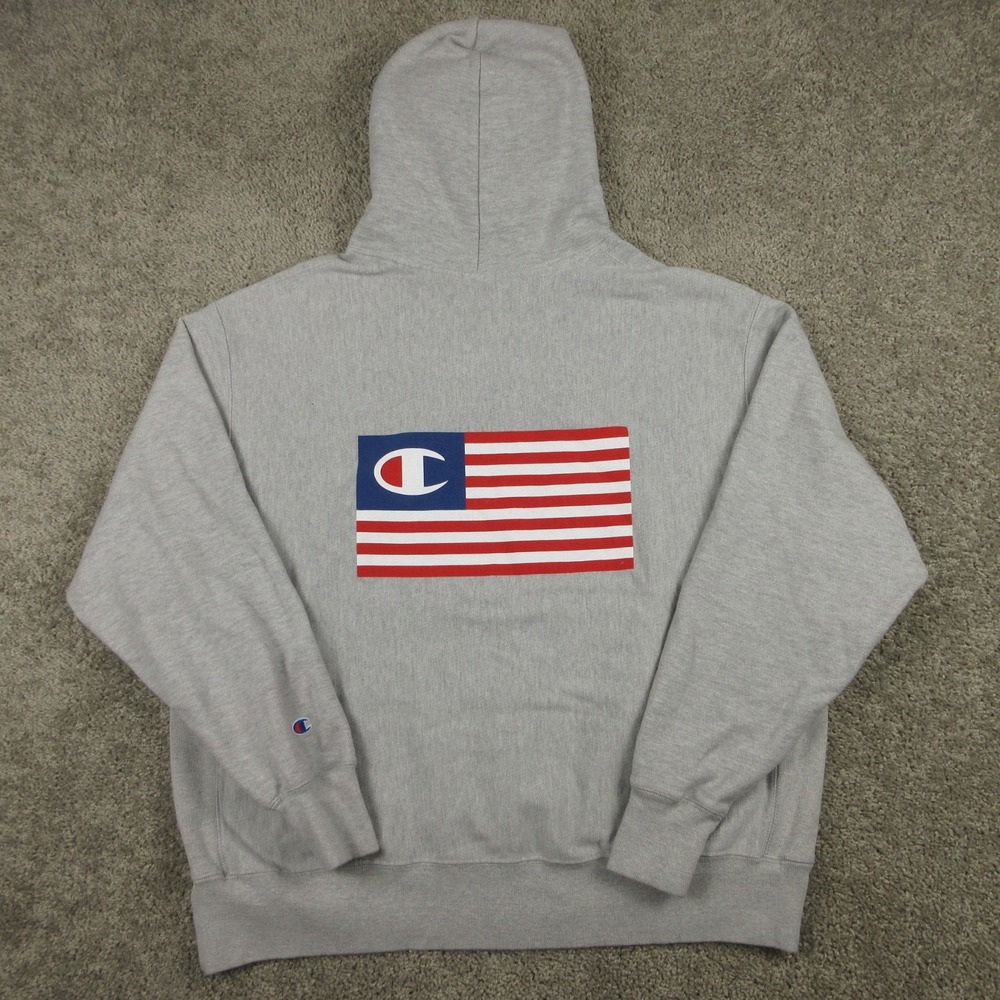 Champion Reverse Weave Sweater Mens 2XL American Flag Pullover Hoodie Sweatshirt